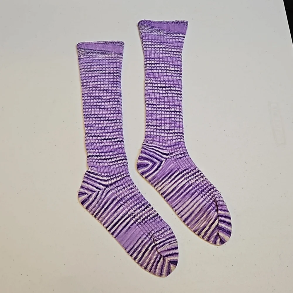 Vintage purple white striped socks 1 pair. Retro 60s kid size